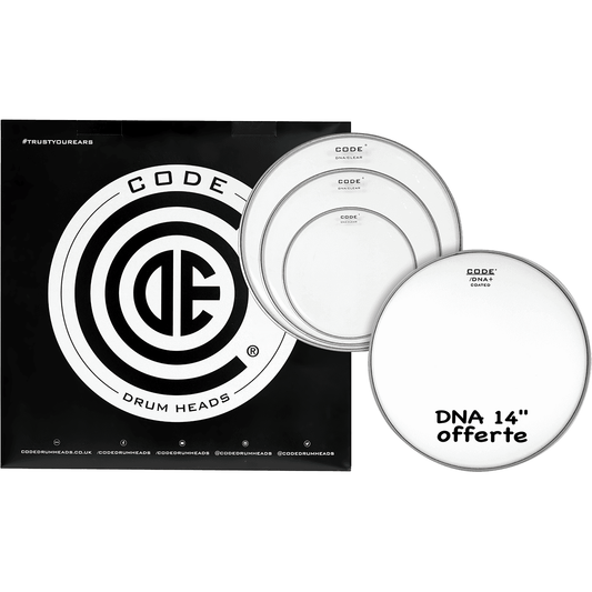 CODE DRUMHEADS DNA Fusion Pack Drum Heads | Includes 10", 12", 14" clear and 14" coated