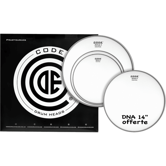 CODE DRUMHEADS DNA Coated Rock Pack Drum Heads  12", 13", 16" Coated Tom Heads, 14" Coated Snare Head