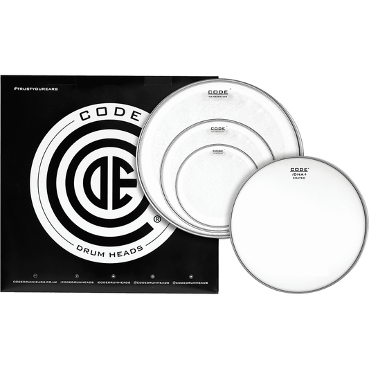 CODE Drumheads TPGENCLRR Generator Drum Head Rock Pack | 10”, 12”, 16” Clear Tom Drum Heads and 14” DNA Coated Snare Drum Head