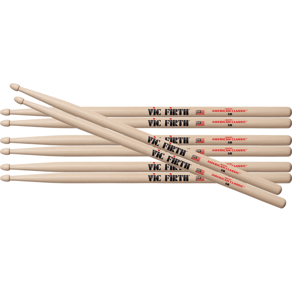 Vic Firth American Classic 5B Drumsticks | Hickory | Set of 4 Pairs