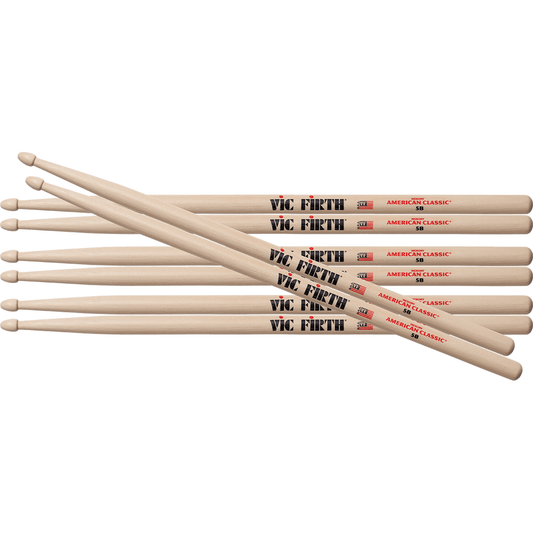 Vic Firth American Classic 5B Drumsticks | Hickory | Set of 4 Pairs