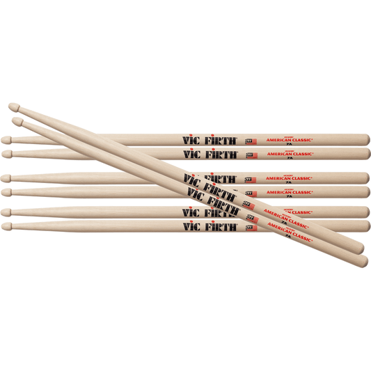 Vic Firth American Classic 7A Drumsticks | Hickory | Set of 4 Pairs