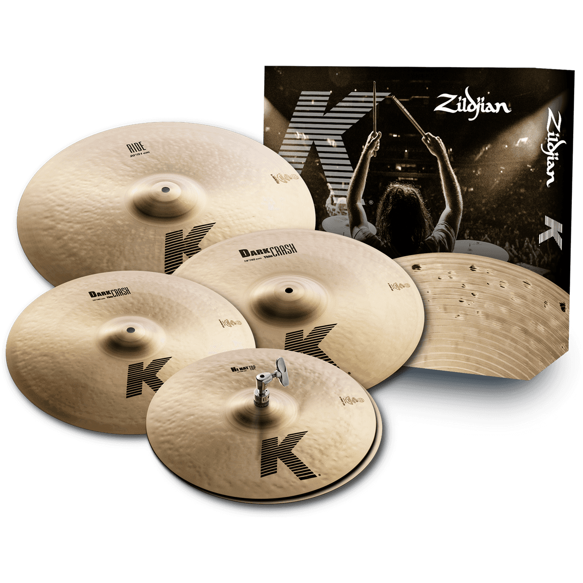 Zildjian K-Series K0800-I7 Cymbal Pack | 14” Hi-Hat Top, 16” Dark Crash, 18” Dark Crash, 20” Ride