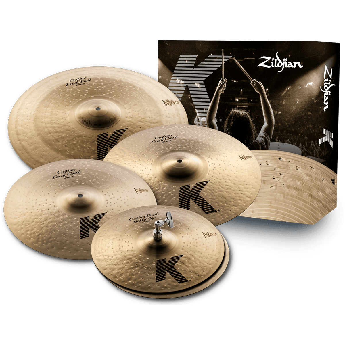 Zildjian K-Series KCD900 Cymbal Pack | 14” Custom Dark Hi-Hat, 16” Custom Dark Crash, 18” Custom Dark Crash, 20” Custom Dark Ride
