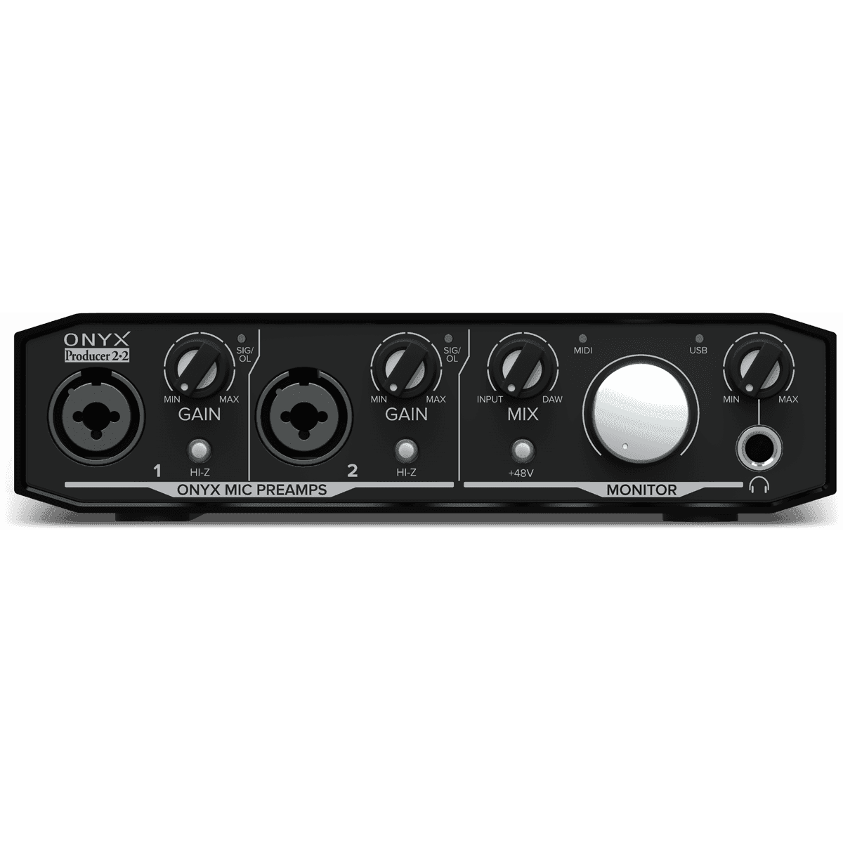 Mackie Onyx Producer 2.2 USB Audio Interface | 2-in-2-out USB 2.0 Audio Interface | MIDI I/O | 24-bit/192kHz | 2 Onyx Mic Preamps | Zero-latency Direct Monitoring | Software Bundle