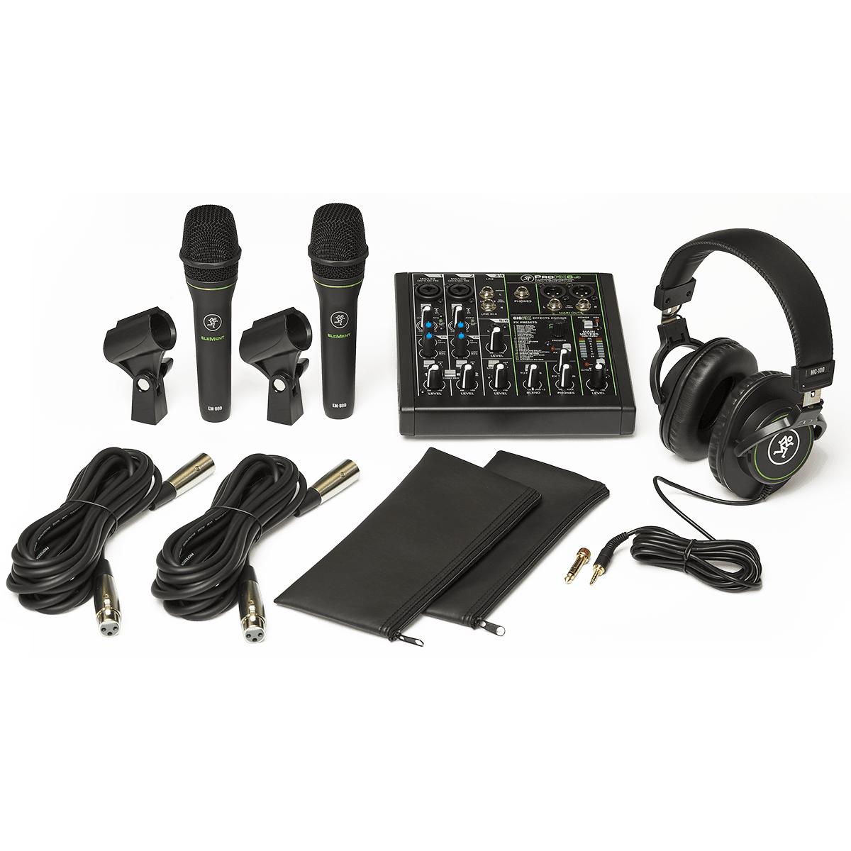 Mackie Performer Bundle with ProFX6v3 Mixer, 2 X EM-89D Dynamic Microphones, MC-100 Closed-back Headphones and Accessories | Includes Software