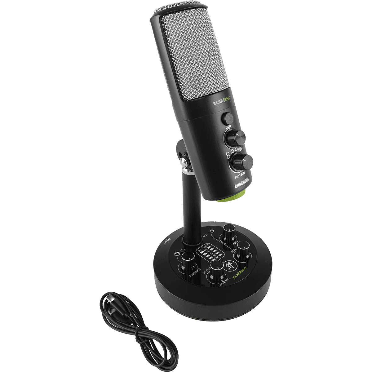 Mackie EM-CHROMIUM USB Condenser Microphone with 2-channel Mixer | 4 Selectable Polar Patterns | 1/4" Instrument Input | 1/8" Stereo Input | Headphone Output | 16-bit/48kHz Conversion