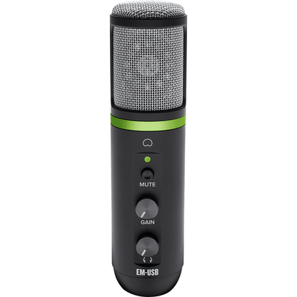 Mackie EM-USB USB Condenser Microphone | USB Microphone with Gain, Mute, and Headphone Volume Controls | Tabletop Tripod | Microphone Clip | Including Recording Software