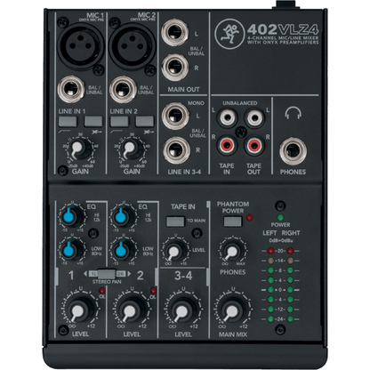 Mackie 402VLZ4 4-Channel Compact Analogue Mixer | 2 Onyx Mic Preamps | 1 x Stereo Channel | Phantom Power