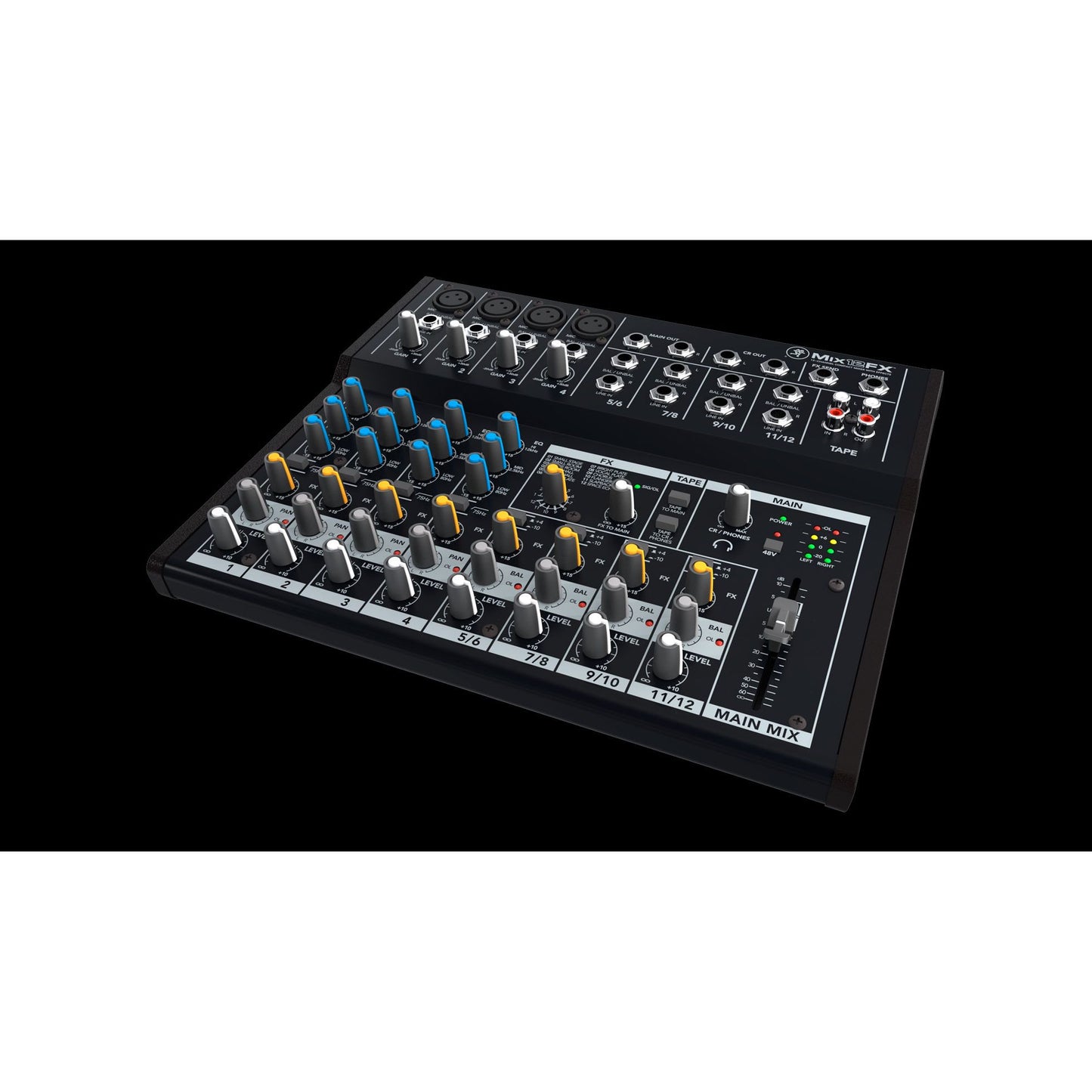 Mackie Mix12FX 12-channel Compact Mixer with Effects  | 12-input Desktop Mixer with 4 Microphone Preamplifiers | 4 Stereo Channels | 3-band Equalizers | 1 Aux | Tape I/O | Separate Volume and Headphone Levels | SMK MIX12FX