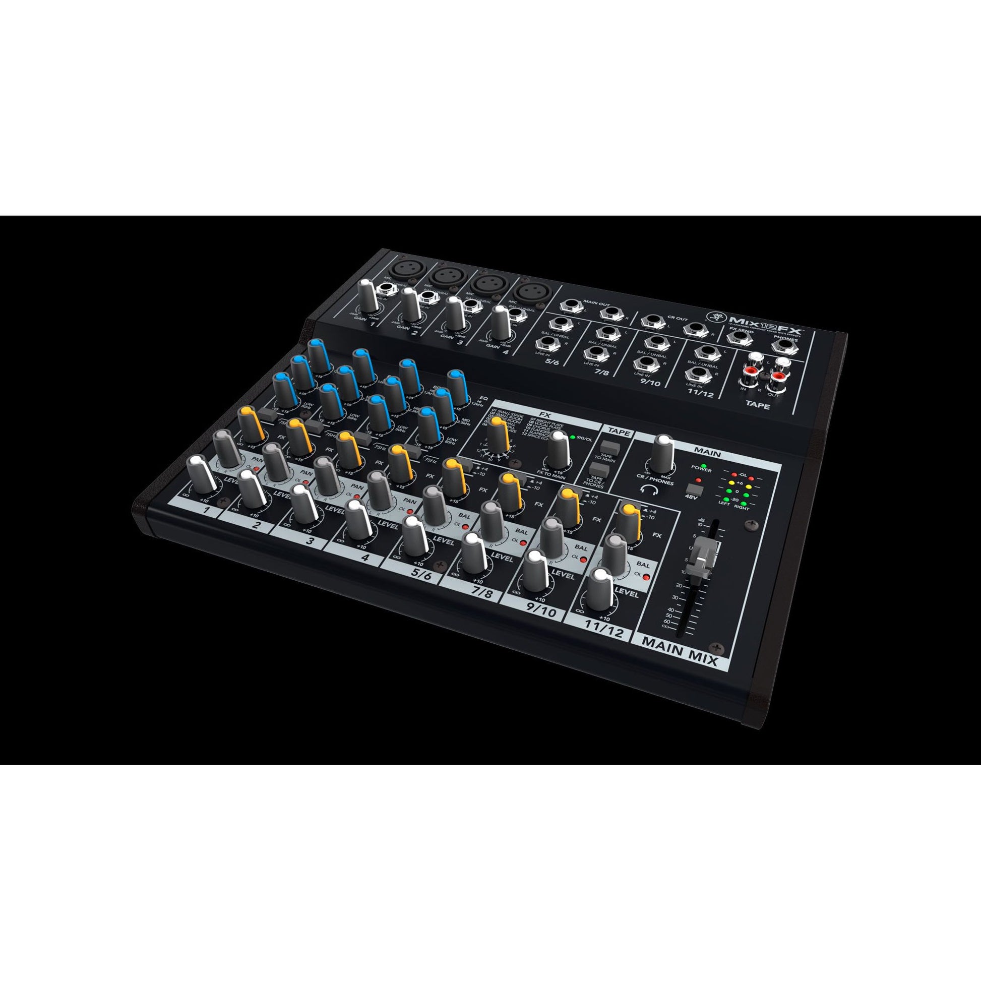 Mackie Mix12FX 12-channel Compact Mixer with Effects  | 12-input Desktop Mixer with 4 Microphone Preamplifiers | 4 Stereo Channels | 3-band Equalizers | 1 Aux | Tape I/O | Separate Volume and Headphone Levels | SMK MIX12FX