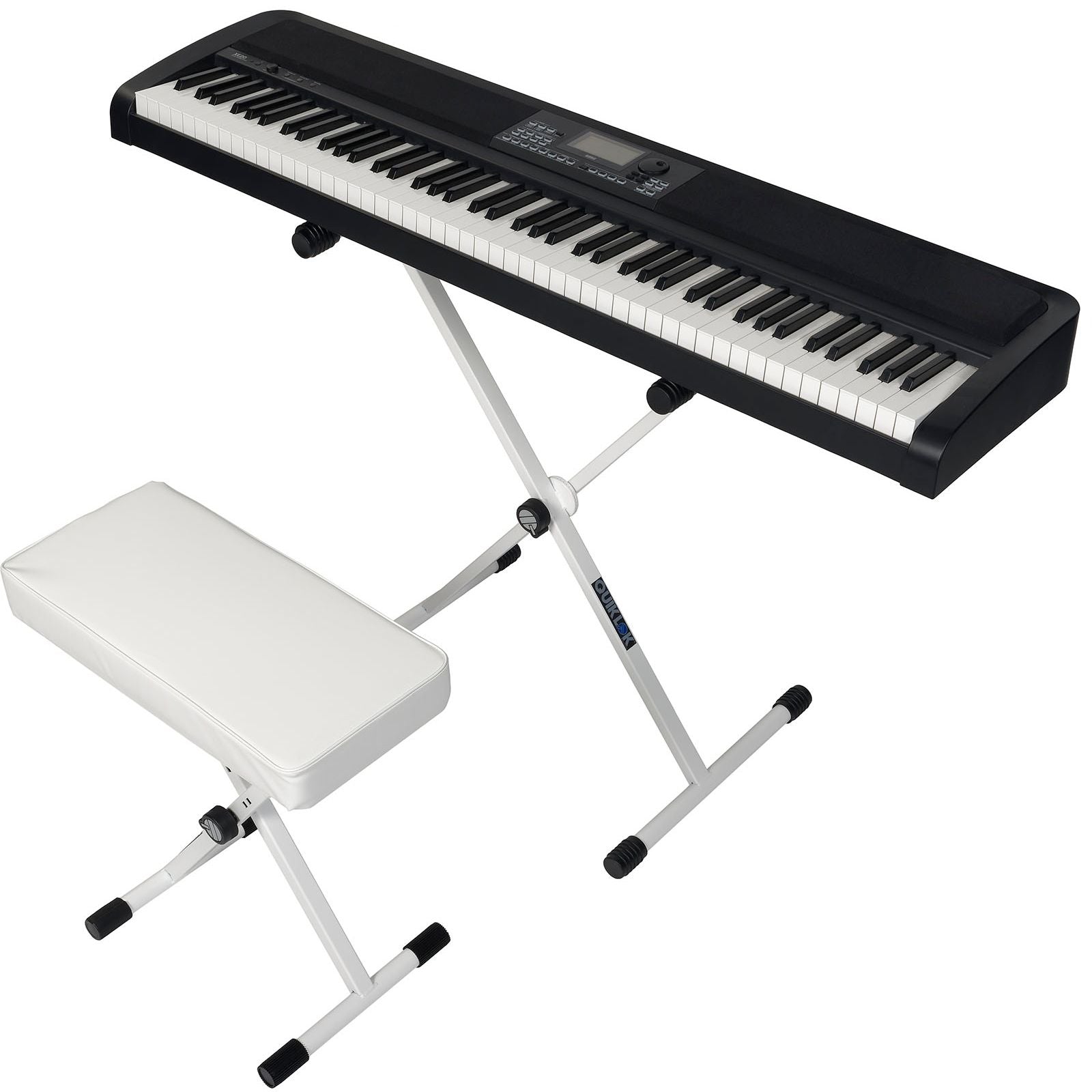 Key Bundle White by QuikLok | Keyboard Stand | Keyboard Bench | Monitoring Headphones