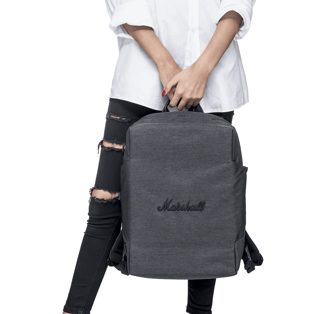 Marshall City Rocker Backpack | Grey, Grey Logo, USB port, Laptop Compartment