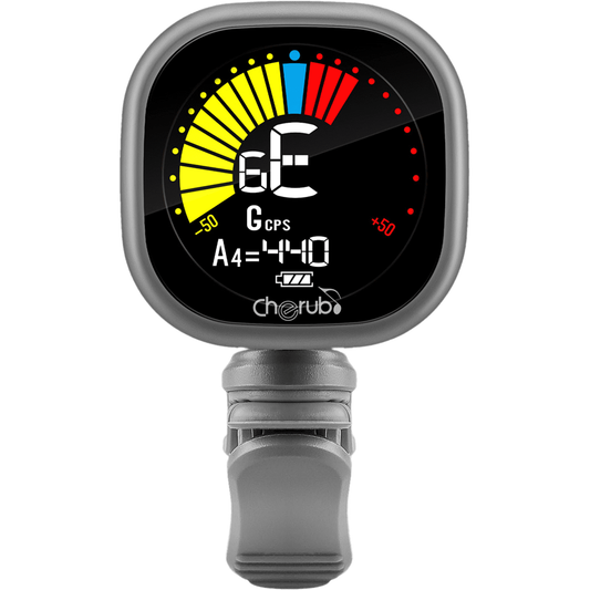 Rechargeable Clip Tuner for Guitar by Cherub | LCD Screen | Auto Power Off | Gray