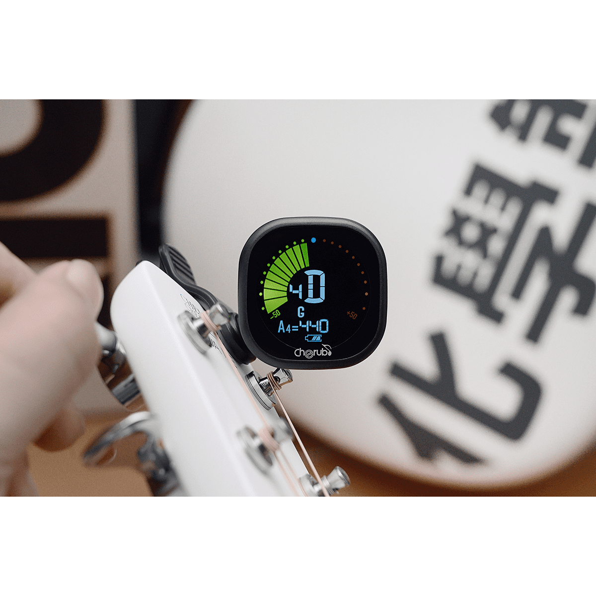 Rechargeable Clip Tuner for Guitar by Cherub | LCD Screen | Auto Power Off | Gray