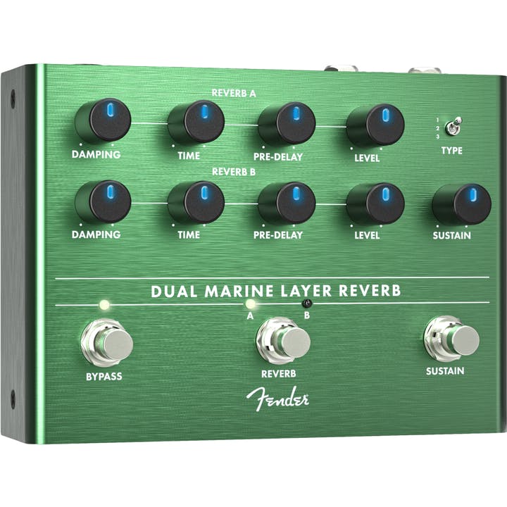 Dual Marine Layer Reverb by Fender | 2 Channel Reverb Effects Pedal | With Sustain Footswitch