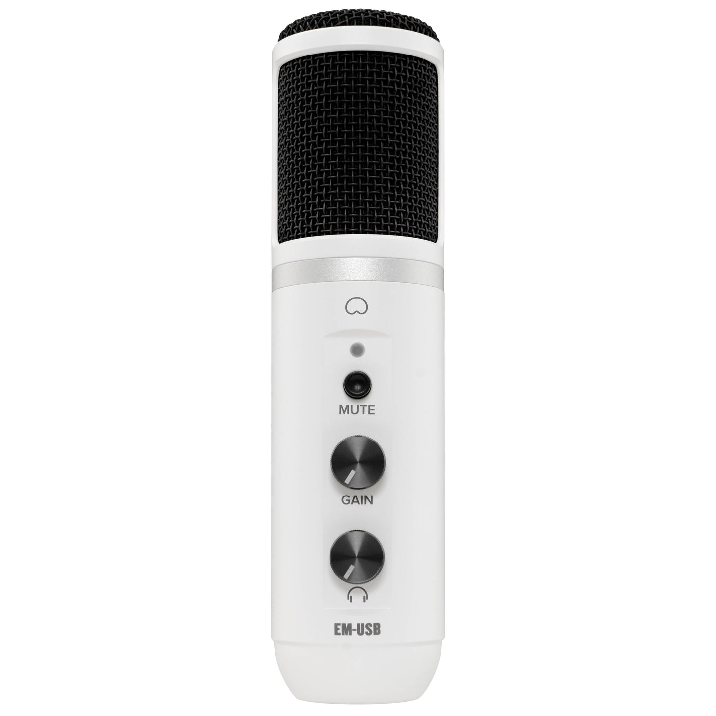 Mackie EM-USB Arctic White USB Condenser Microphone | Limited Edition | USB Microphone with Gain, Mute, and Headphone Volume Controls | Tabletop Tripod | Microphone Clip | Including Recording Software
