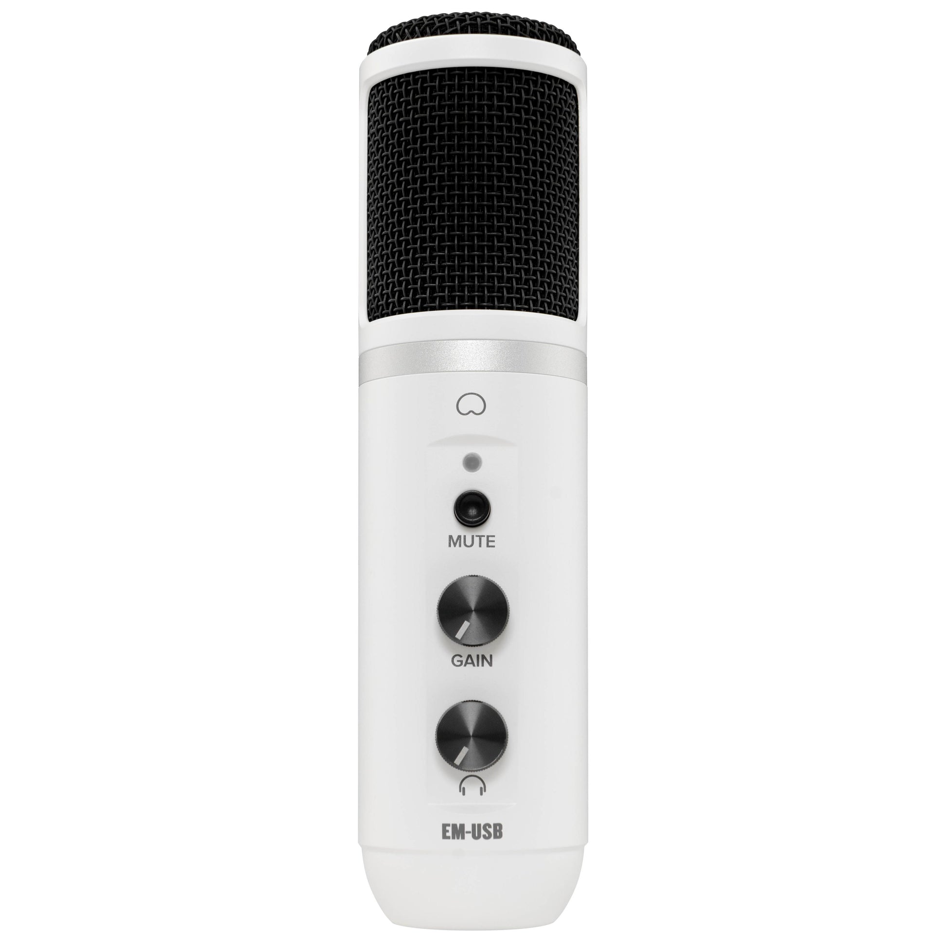Mackie EM-USB Arctic White USB Condenser Microphone | Limited Edition | USB Microphone with Gain, Mute, and Headphone Volume Controls | Tabletop Tripod | Microphone Clip | Including Recording Software