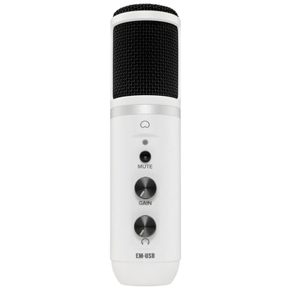 Mackie EM-USB Arctic White USB Condenser Microphone | Limited Edition | USB Microphone with Gain, Mute, and Headphone Volume Controls | Tabletop Tripod | Microphone Clip | Including Recording Software