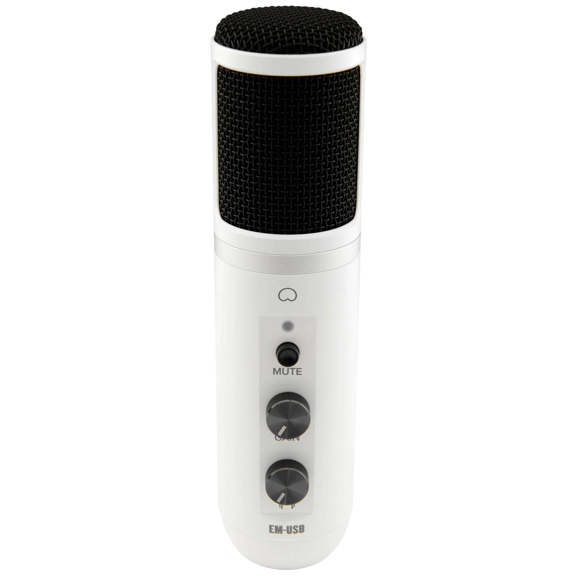 Mackie EM-USB Arctic White USB Condenser Microphone | Limited Edition | USB Microphone with Gain, Mute, and Headphone Volume Controls | Tabletop Tripod | Microphone Clip | Including Recording Software