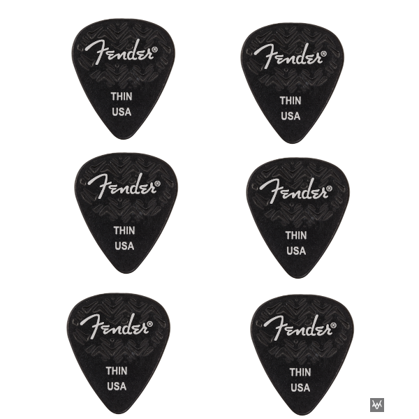 Fender 351 Shape Wavelength Celluloid Guitar Picks | 6 Pack | Thin | Special Grip Design | Black