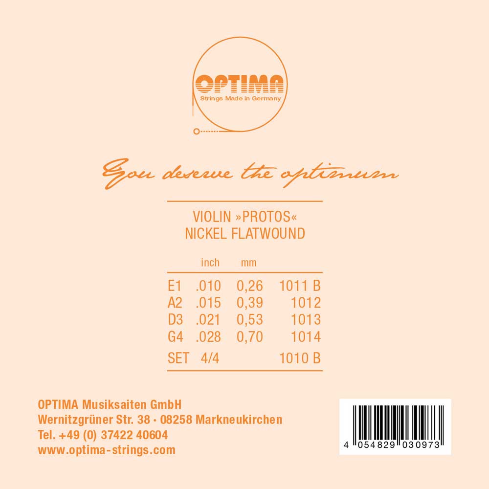 Optima Protos 1010B  4/4 Violin String Set | Pure Nickel | e" Ball End